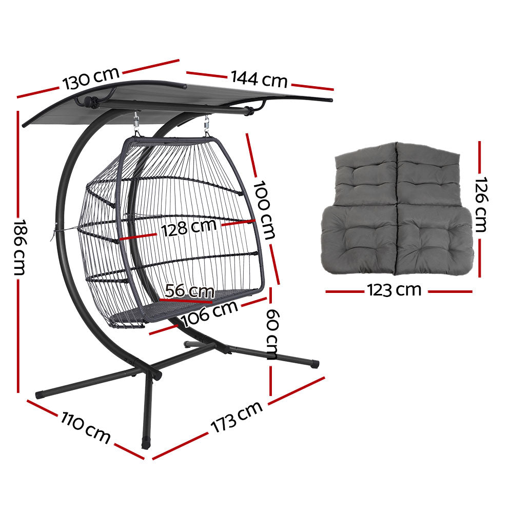 2 Seater Hanging Wicker Swing Chair Lounge - Grey - Homecoze
