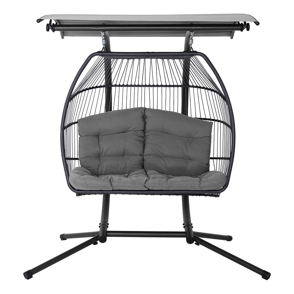 2 Seater Hanging Wicker Swing Chair Lounge - Grey Homecoze