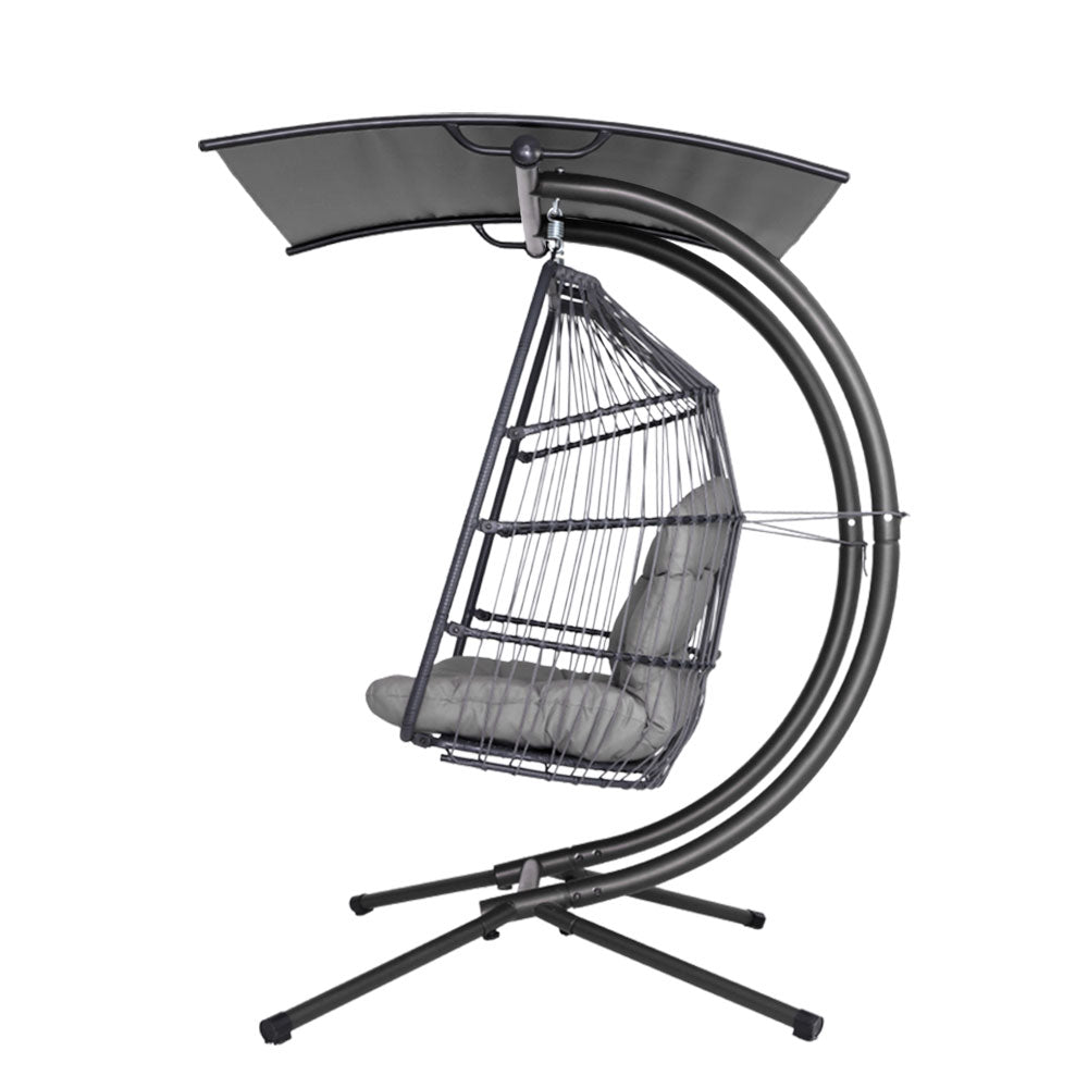 2 Seater Hanging Wicker Swing Chair Lounge - Grey - Homecoze