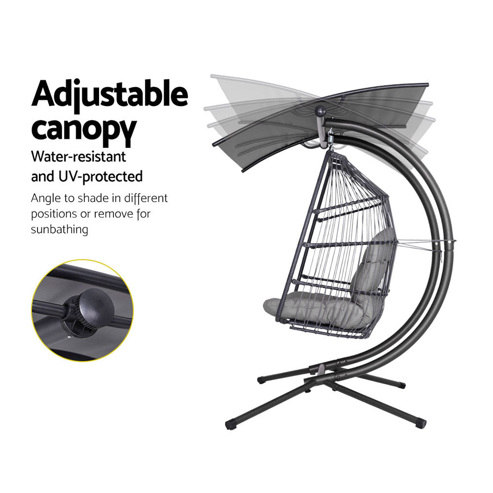 2 Seater Hanging Wicker Swing Chair Lounge - Grey - Homecoze
