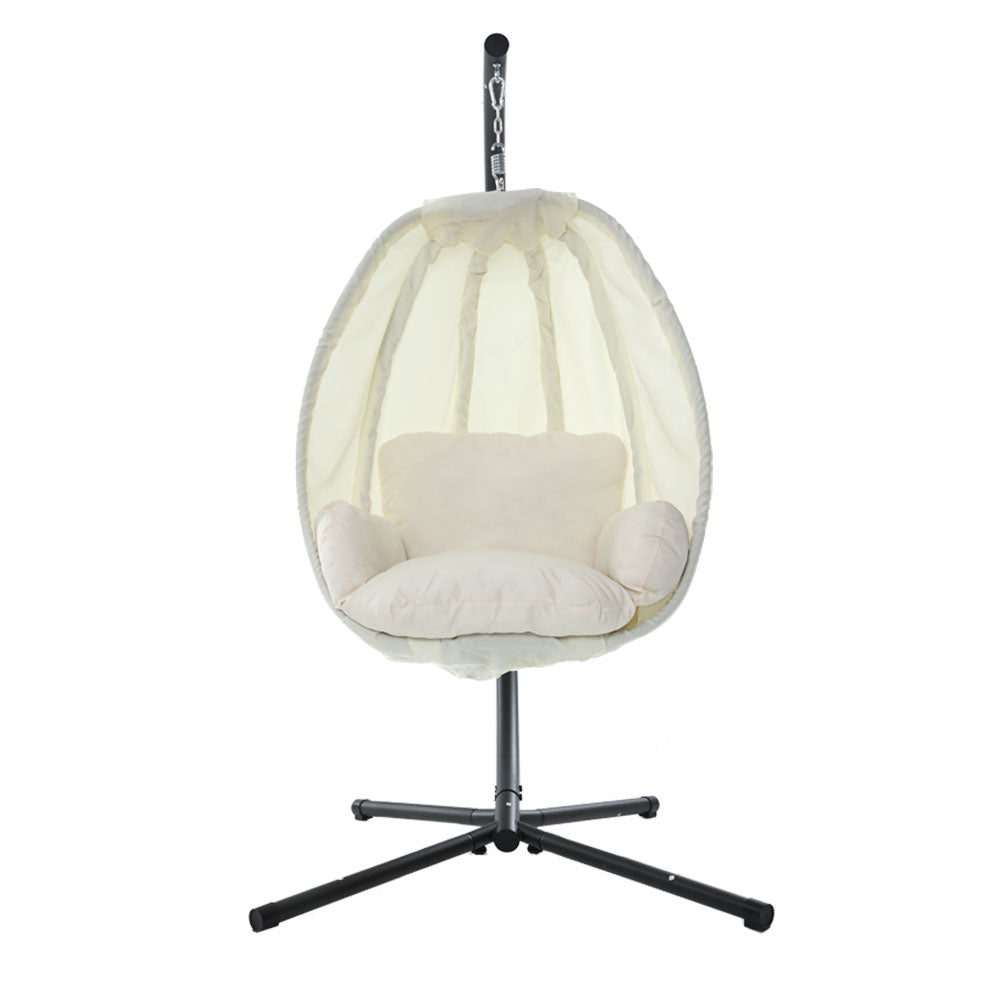 Outdoor Hanging Egg Swing Chair - Cream - Homecoze