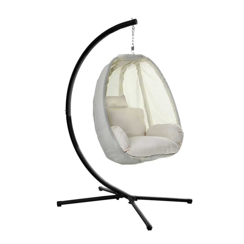 Outdoor Hanging Egg Swing Chair - Cream - Homecoze