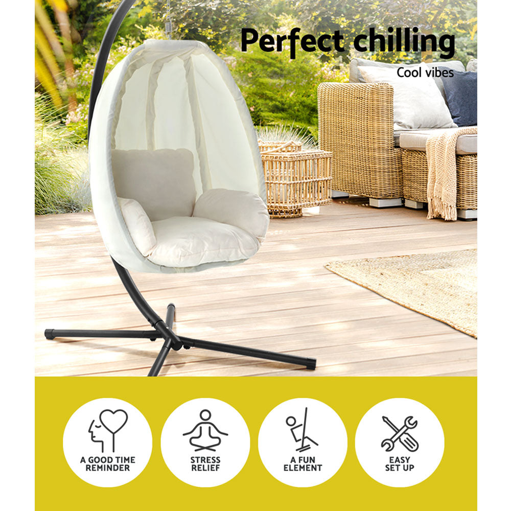 Outdoor Hanging Egg Swing Chair - Cream - Homecoze