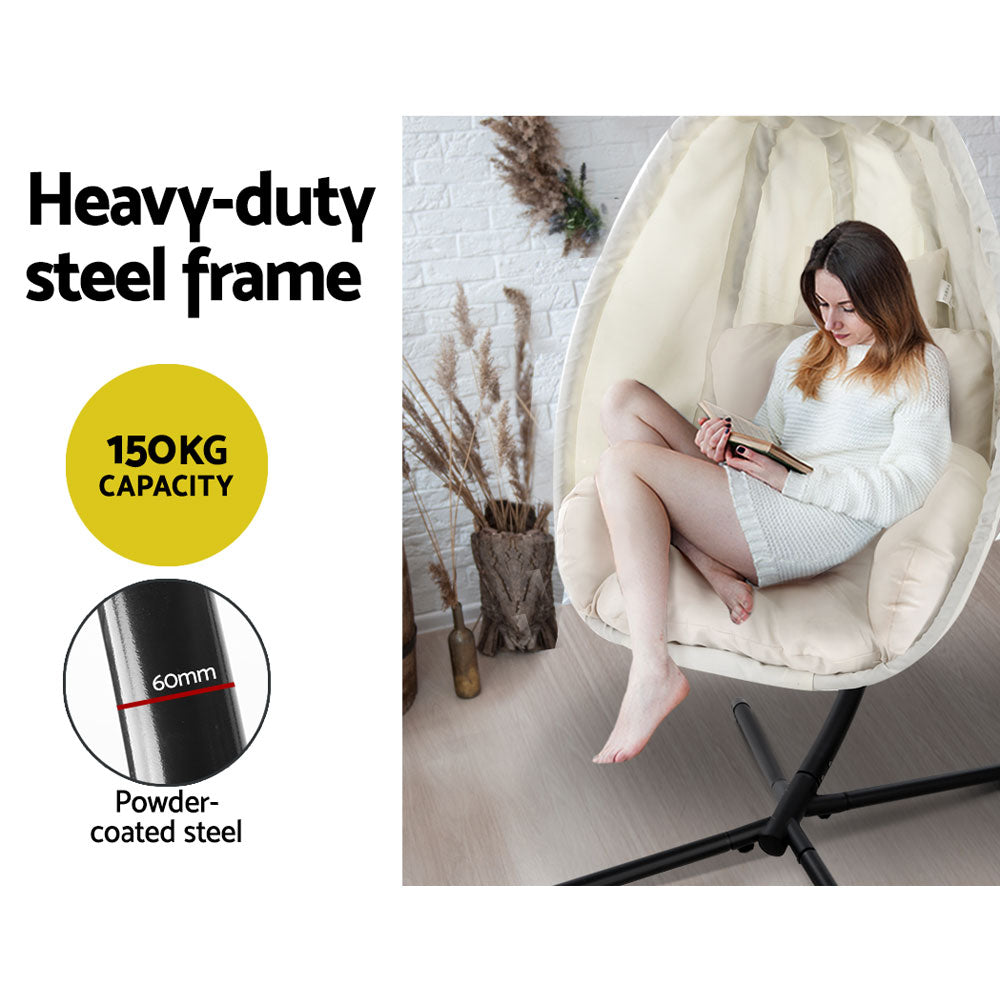 Outdoor Hanging Egg Swing Chair - Cream - Homecoze