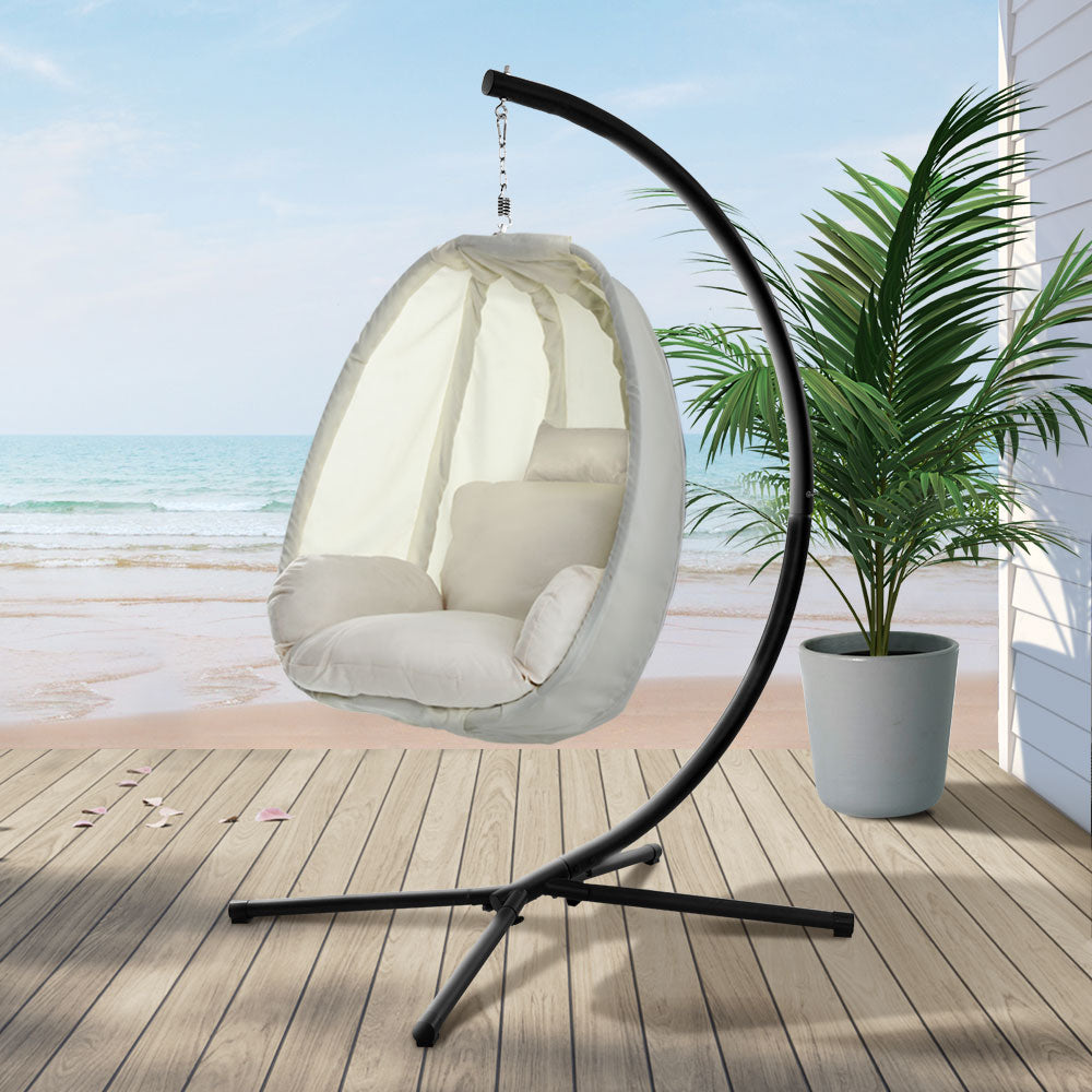 Outdoor Hanging Egg Swing Chair - Cream - Homecoze