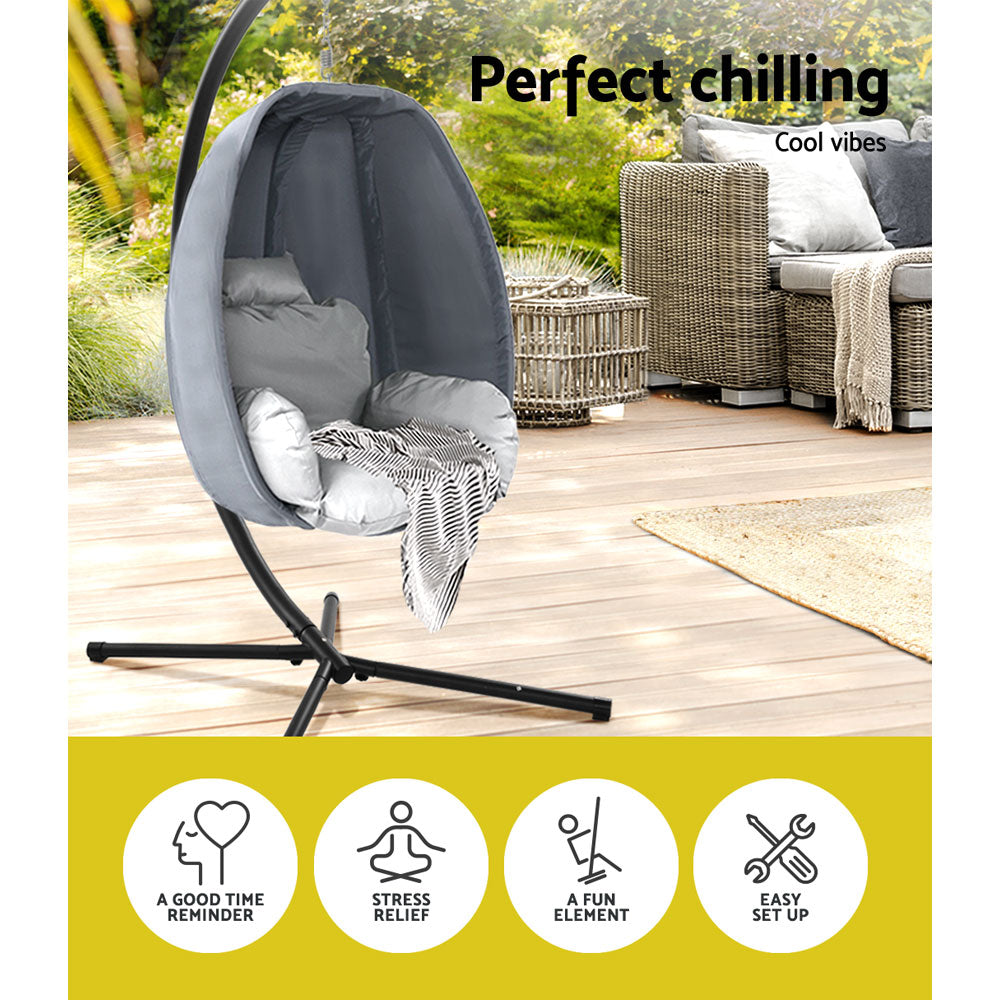 Outdoor Hanging Egg Swing Chair - Grey - Homecoze