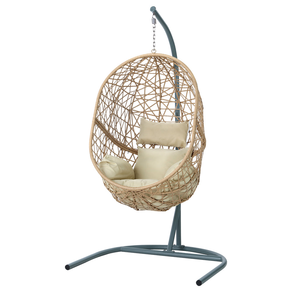 Premium Outdoor Hanging Wicker Egg Swing Chair Hammock Seat - Beige Homecoze