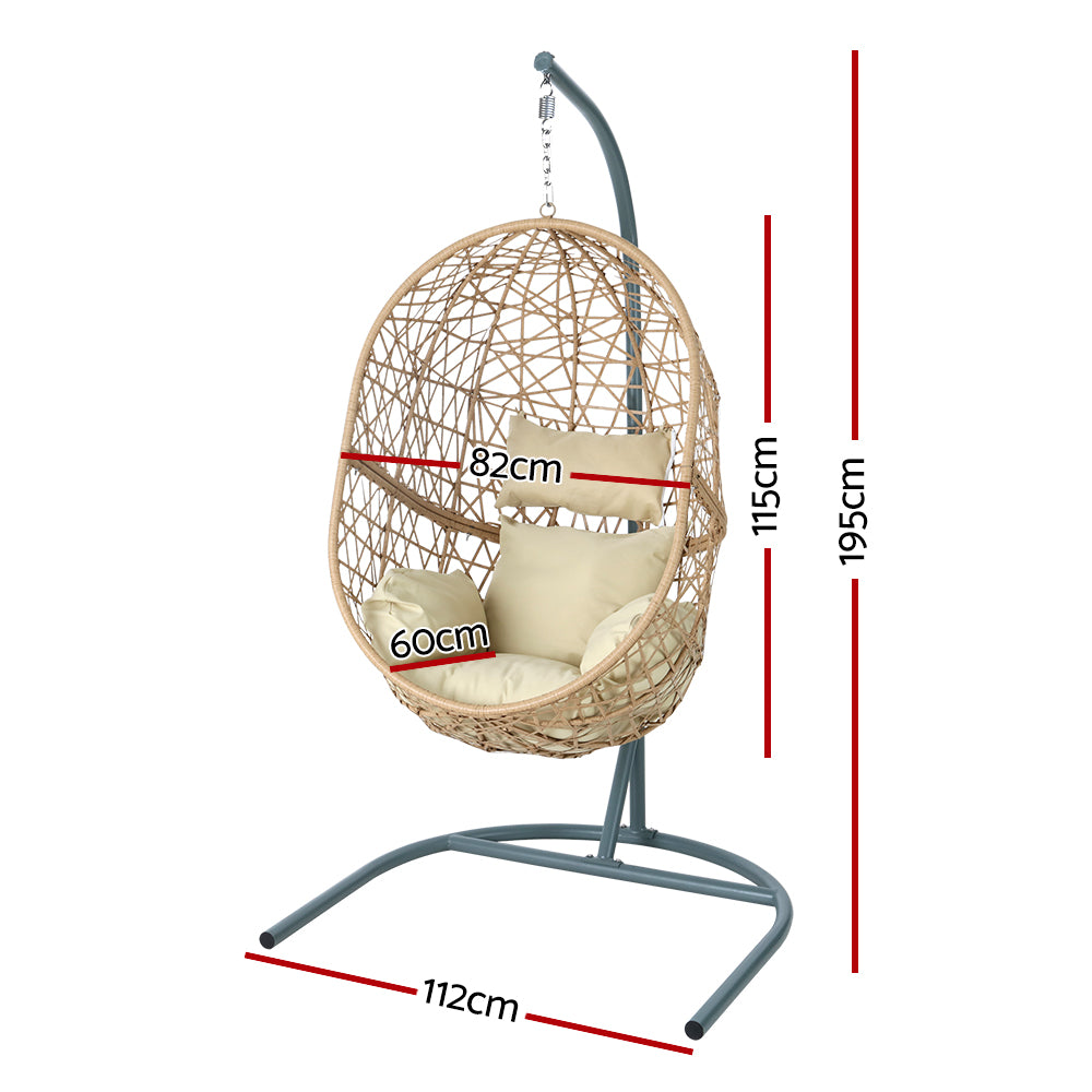 Premium Outdoor Hanging Wicker Egg Swing Chair Hammock Seat - Beige Homecoze