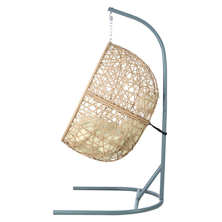 Premium Outdoor Hanging Wicker Egg Swing Chair Hammock Seat - Beige Homecoze