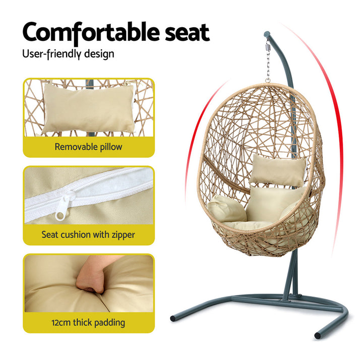 Premium Outdoor Hanging Wicker Egg Swing Chair Hammock Seat - Beige Homecoze