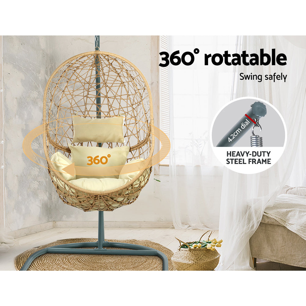 Premium Outdoor Hanging Wicker Egg Swing Chair Hammock Seat - Beige Homecoze