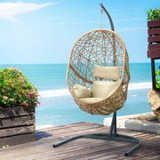 Premium Outdoor Hanging Wicker Egg Swing Chair Hammock Seat - Beige Homecoze