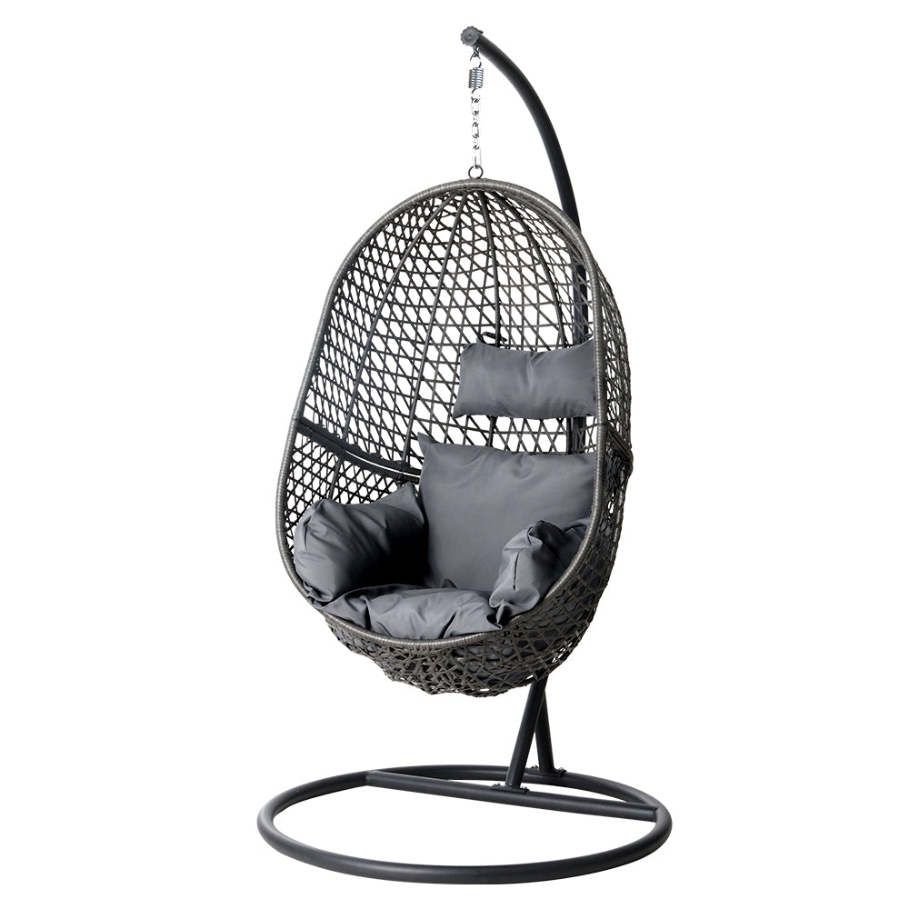 Premium Outdoor Hanging Wicker Egg Swing Chair Hammock Seat - Black Homecoze