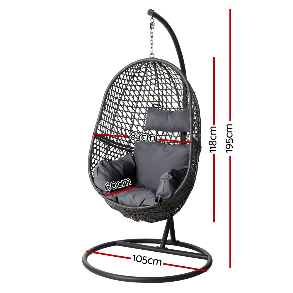Premium Outdoor Hanging Wicker Egg Swing Chair Hammock Seat - Black Homecoze