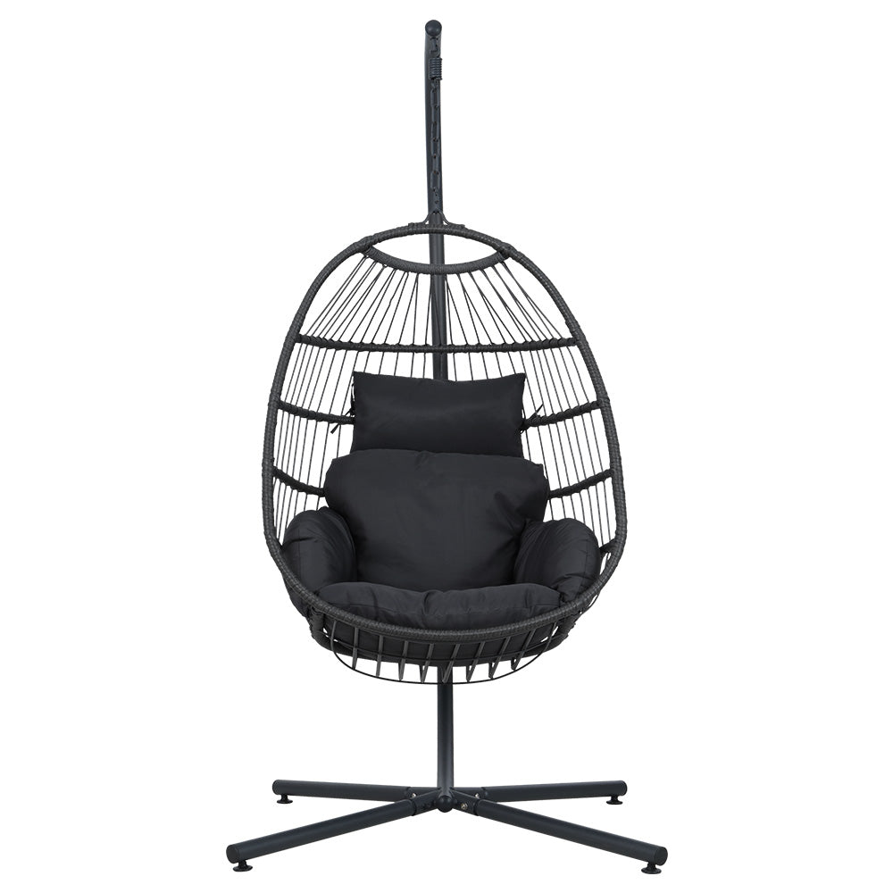 Wicker Egg Swing Chair Hammock With Stand - Charcoal Homecoze