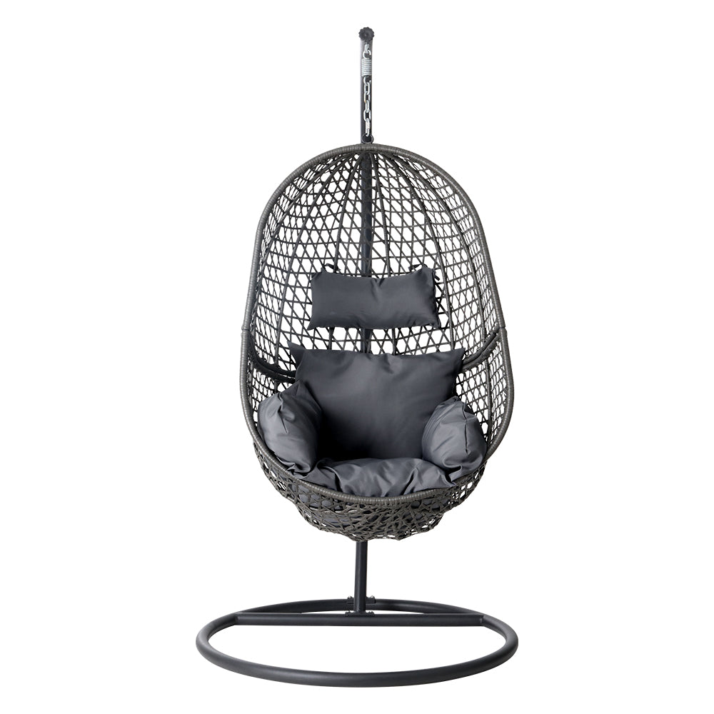 Premium Outdoor Hanging Wicker Egg Swing Chair Hammock Seat - Black Homecoze
