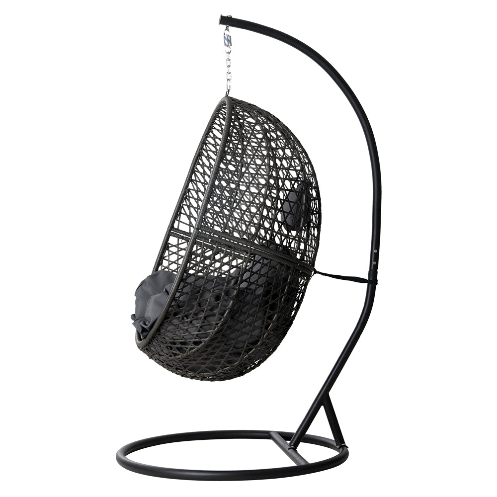 Premium Outdoor Hanging Wicker Egg Swing Chair Hammock Seat - Black Homecoze