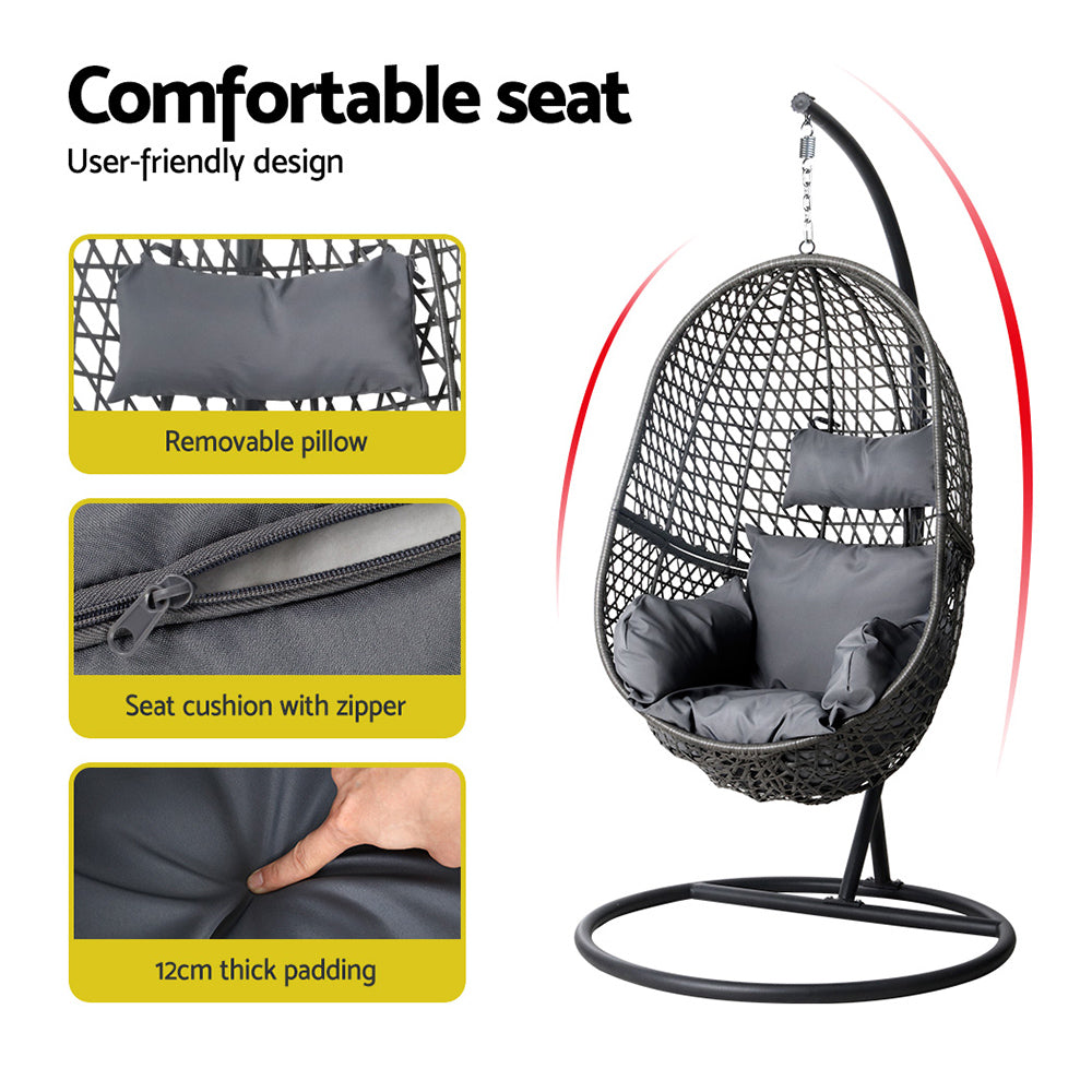 Premium Outdoor Hanging Wicker Egg Swing Chair Hammock Seat - Black Homecoze