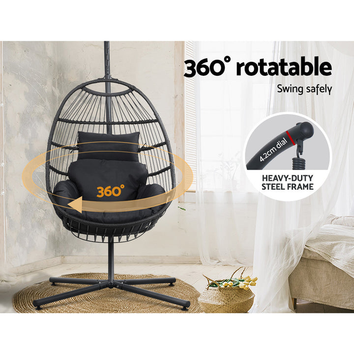 Wicker Egg Swing Chair Hammock With Stand - Charcoal Homecoze
