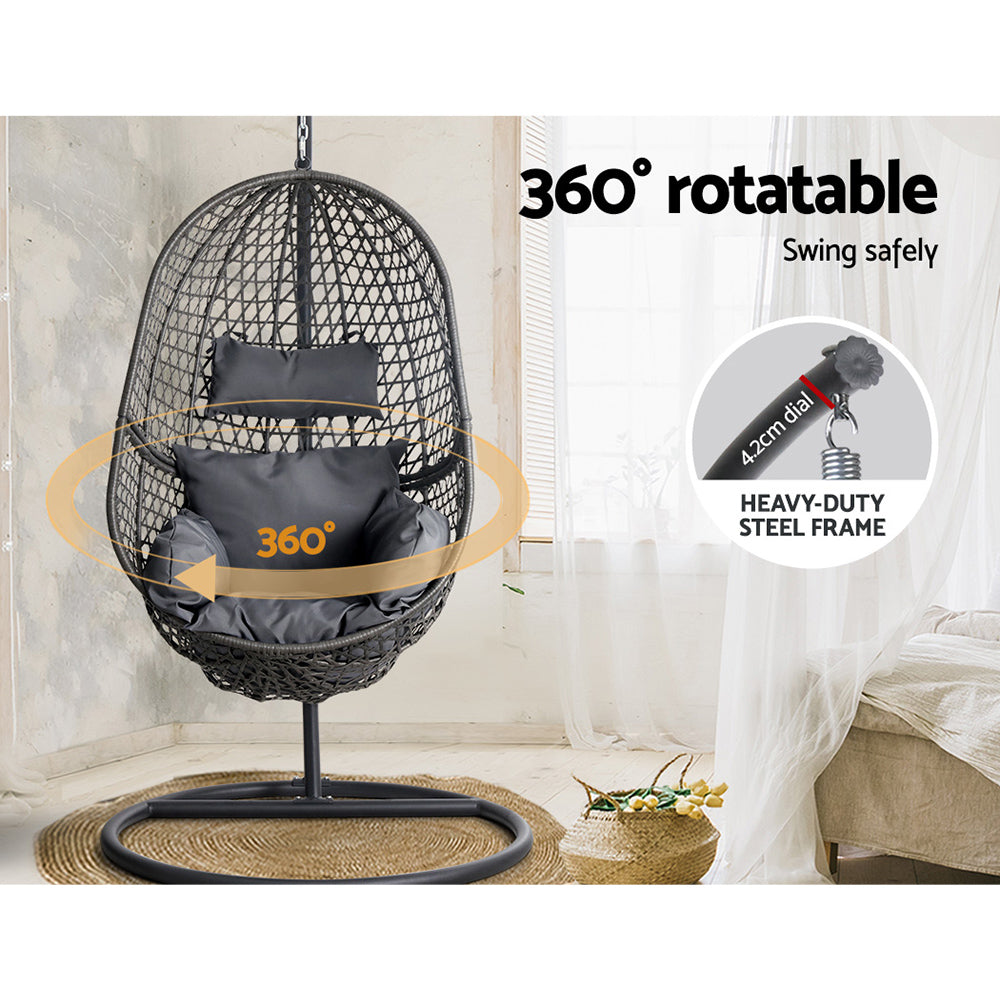 Premium Outdoor Hanging Wicker Egg Swing Chair Hammock Seat - Black Homecoze
