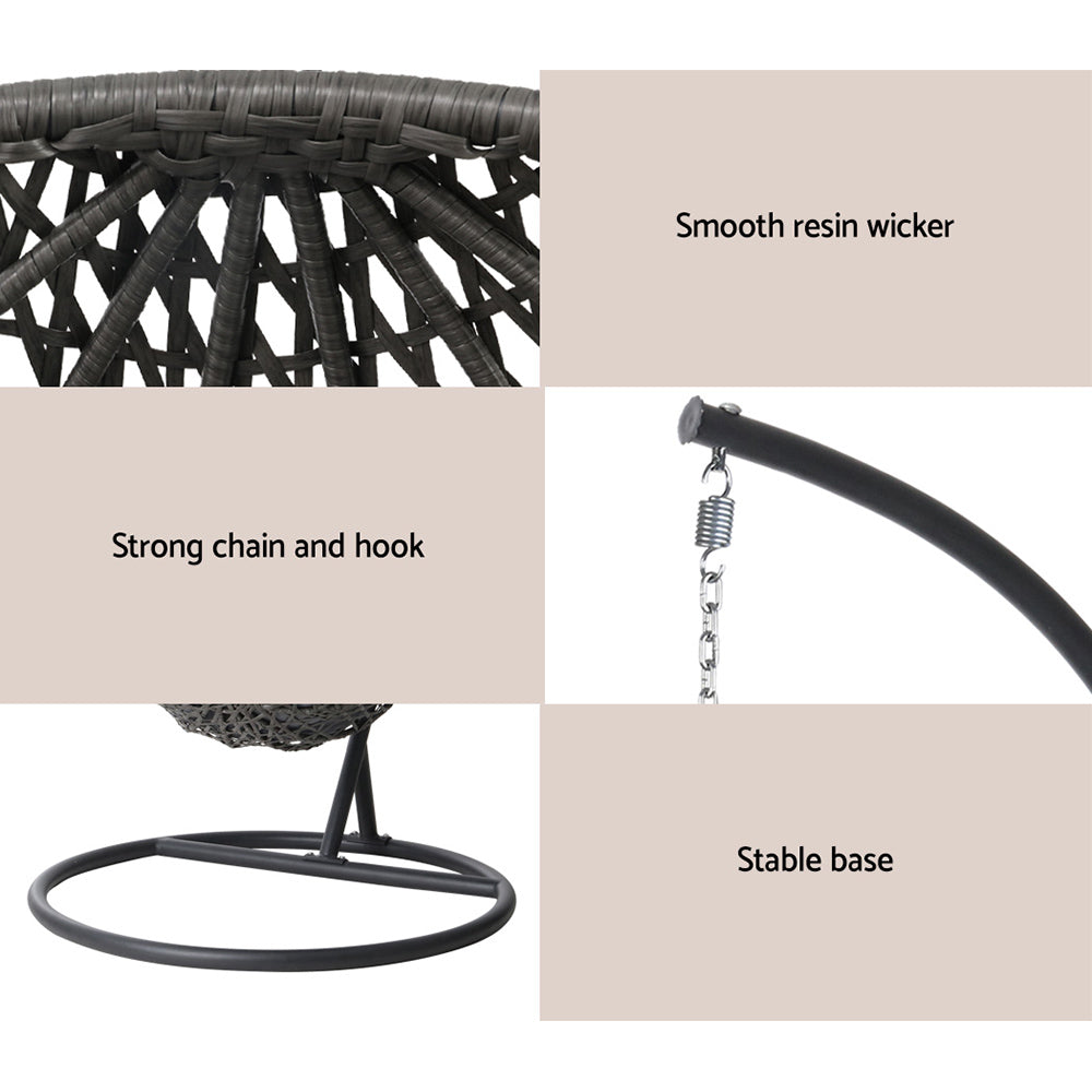 Premium Outdoor Hanging Wicker Egg Swing Chair Hammock Seat - Black Homecoze