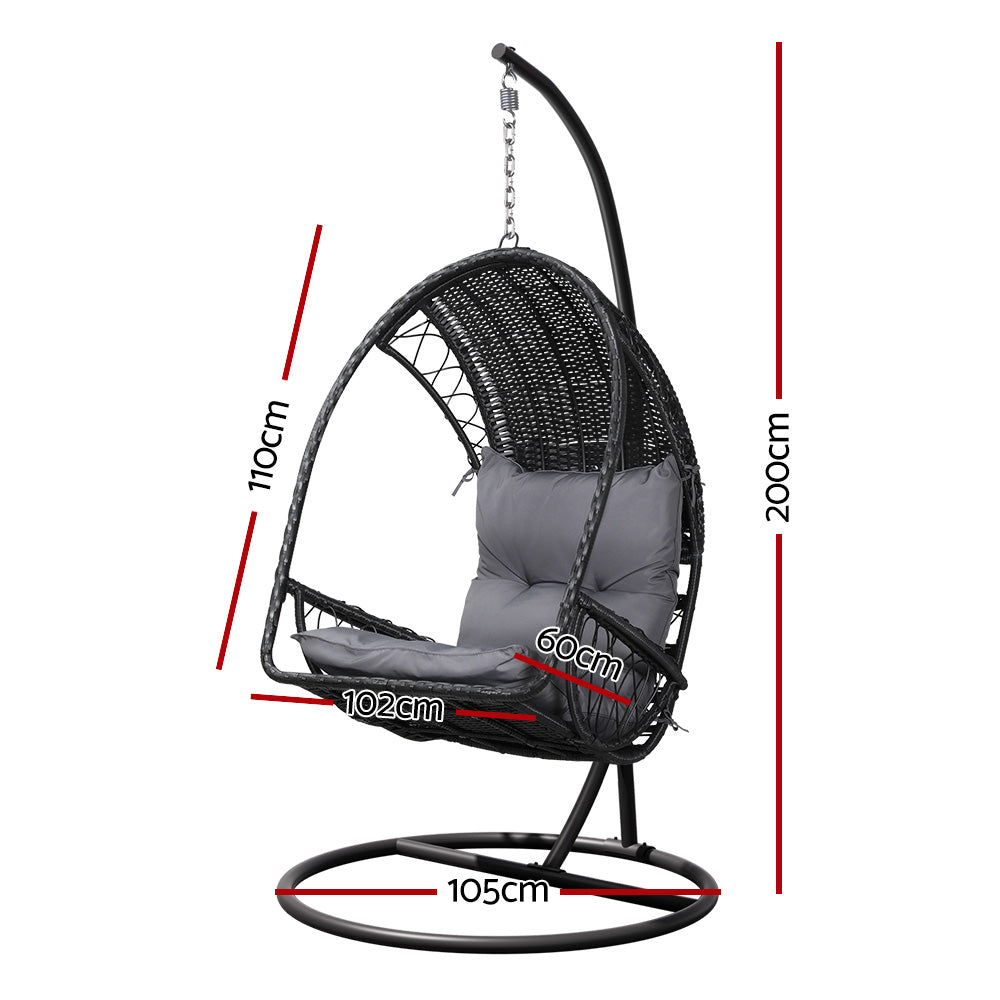 Outdoor Hanging Egg Swing Wicker Chair with Cushion and Stand - Black Homecoze