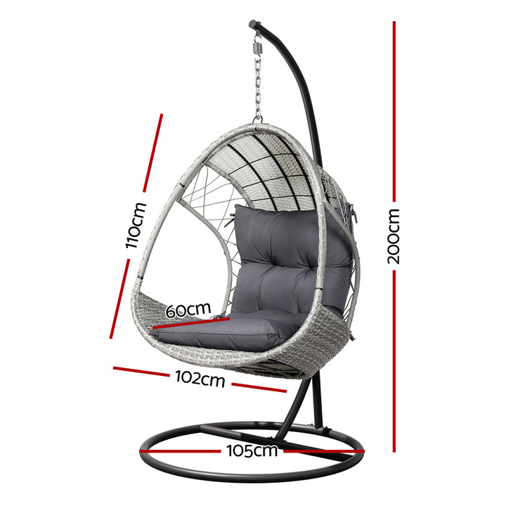 Outdoor Hanging Egg Swing Wicker Chair with Cushion and Stand - Light Grey Homecoze