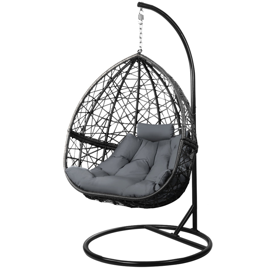 Deluxe Outdoor Hanging Wicker Egg Swing Chair - Black Homecoze