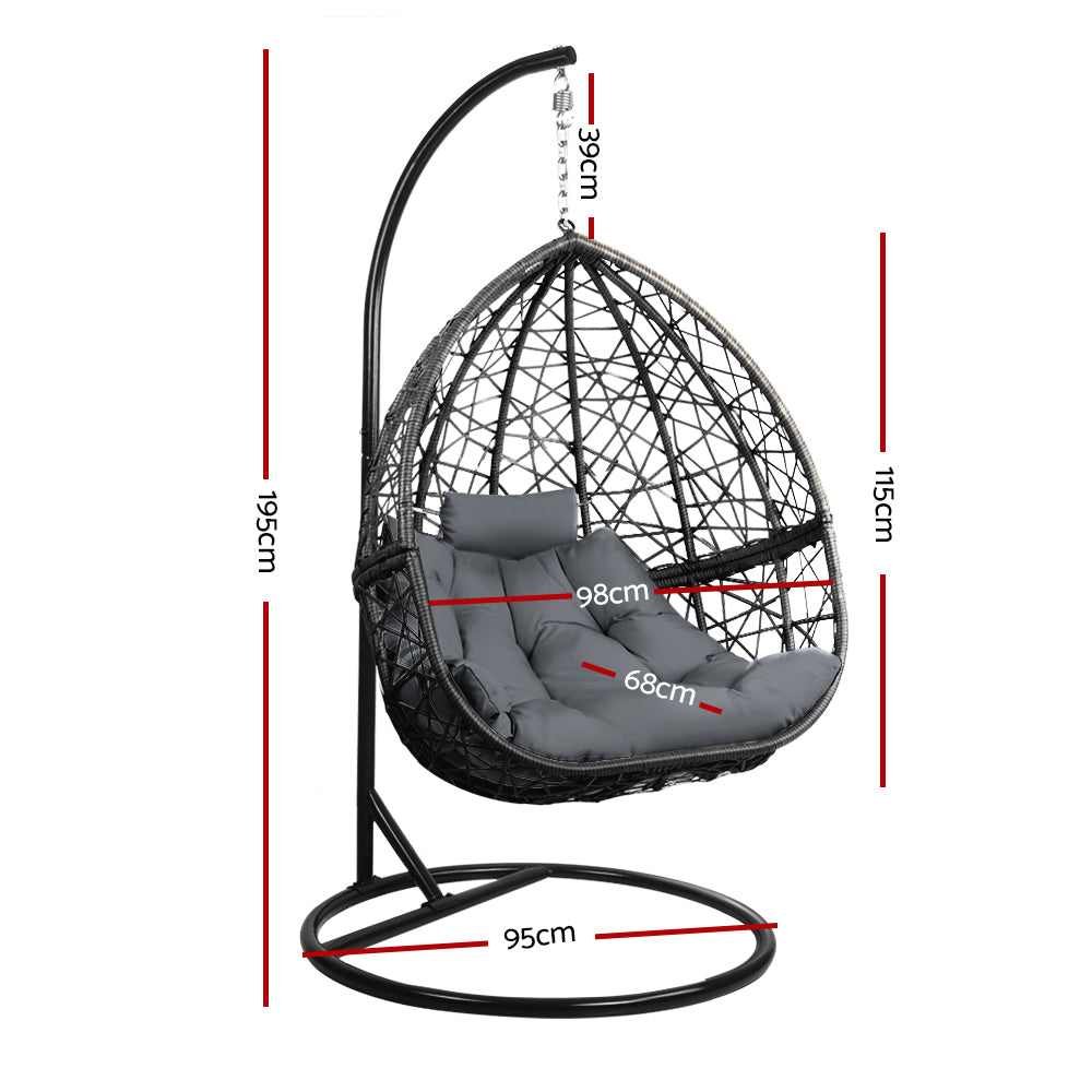Deluxe Wicker Hanging Egg Chair Swing - Grey - Homecoze