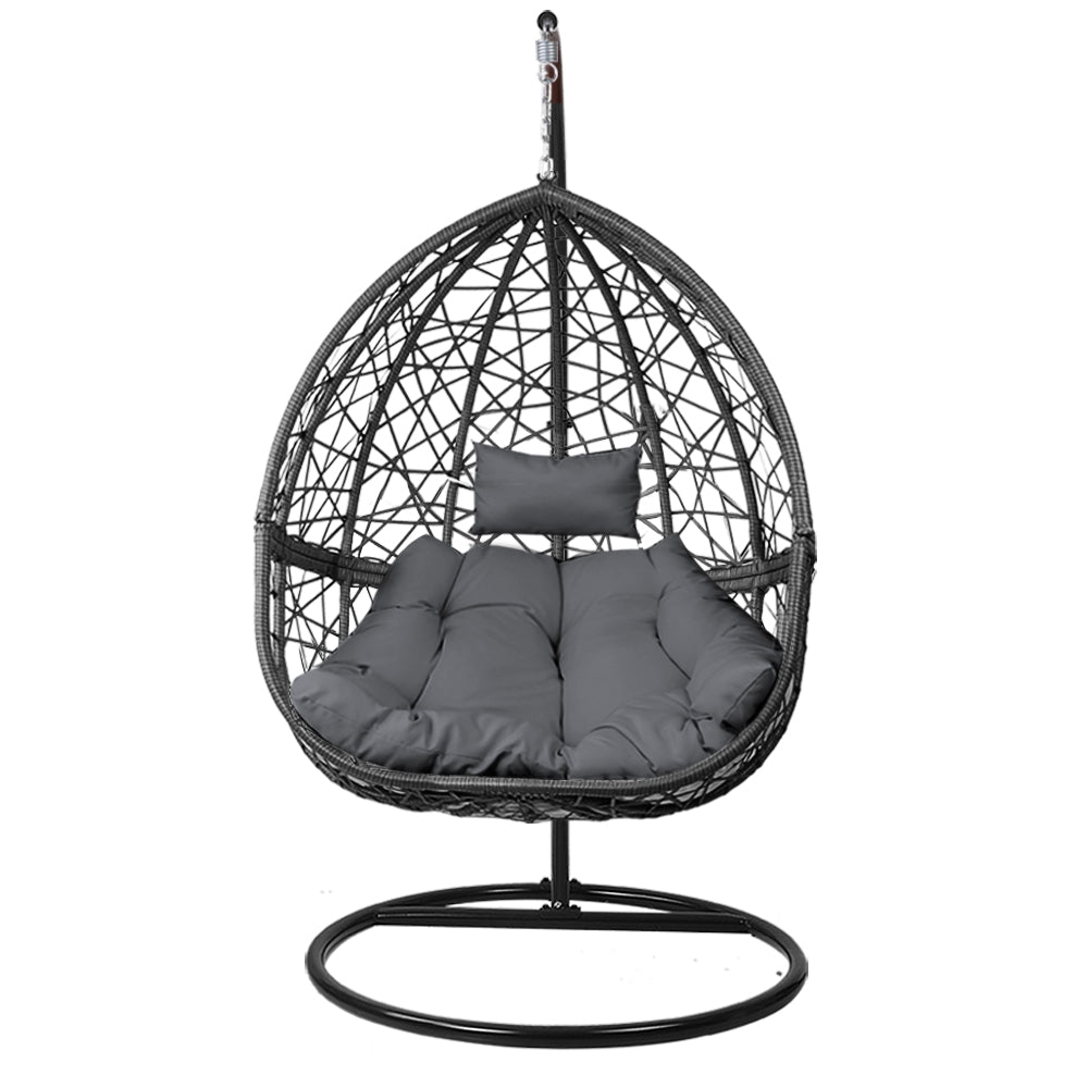 Deluxe Wicker Hanging Egg Chair Swing - Grey - Homecoze
