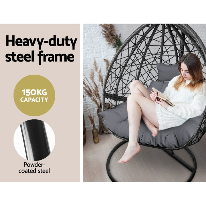Deluxe Outdoor Hanging Wicker Egg Swing Chair - Black Homecoze