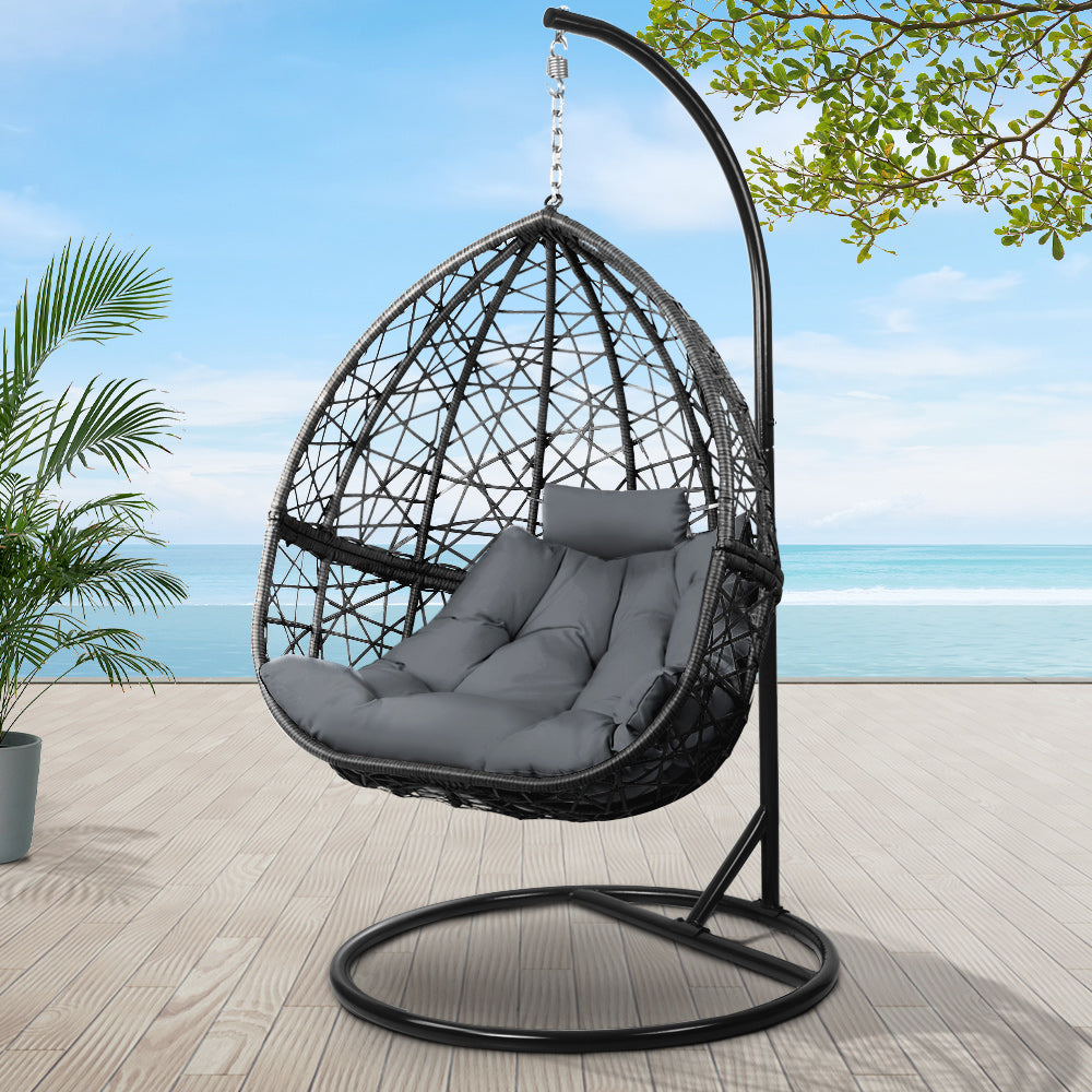 Deluxe Wicker Hanging Egg Chair Swing - Grey - Homecoze