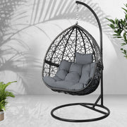 Deluxe Wicker Hanging Egg Chair Swing - Grey - Homecoze