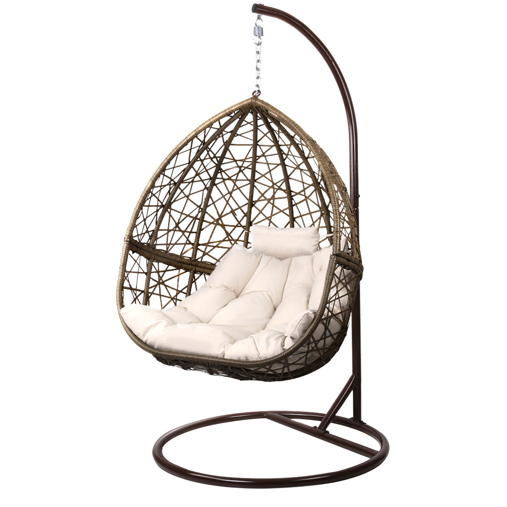 Deluxe Outdoor Hanging Wicker Egg Swing Chair - Brown - Homecoze