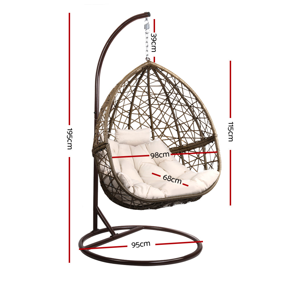 Deluxe Outdoor Hanging Wicker Egg Swing Chair - Brown - Homecoze