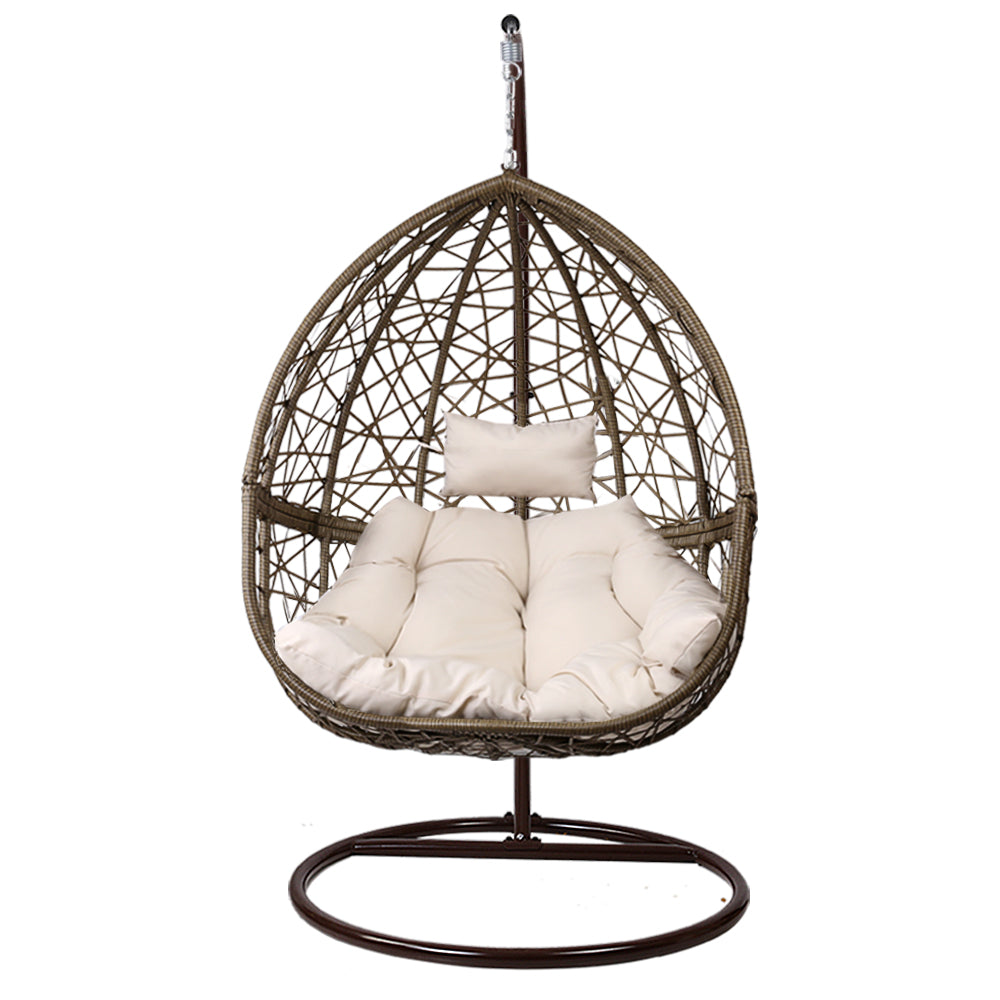 Deluxe Outdoor Hanging Wicker Egg Swing Chair - Brown - Homecoze