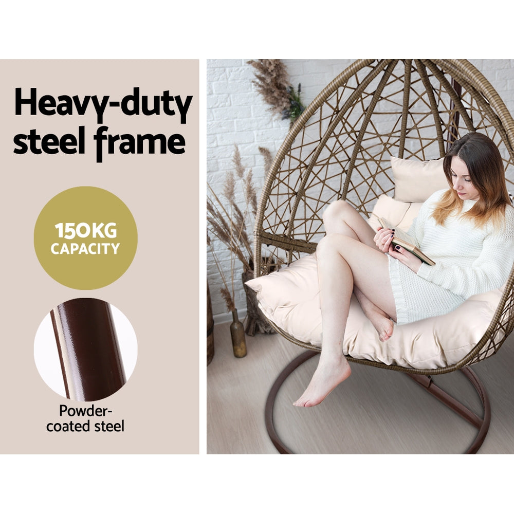 Deluxe Outdoor Hanging Wicker Egg Swing Chair - Brown - Homecoze