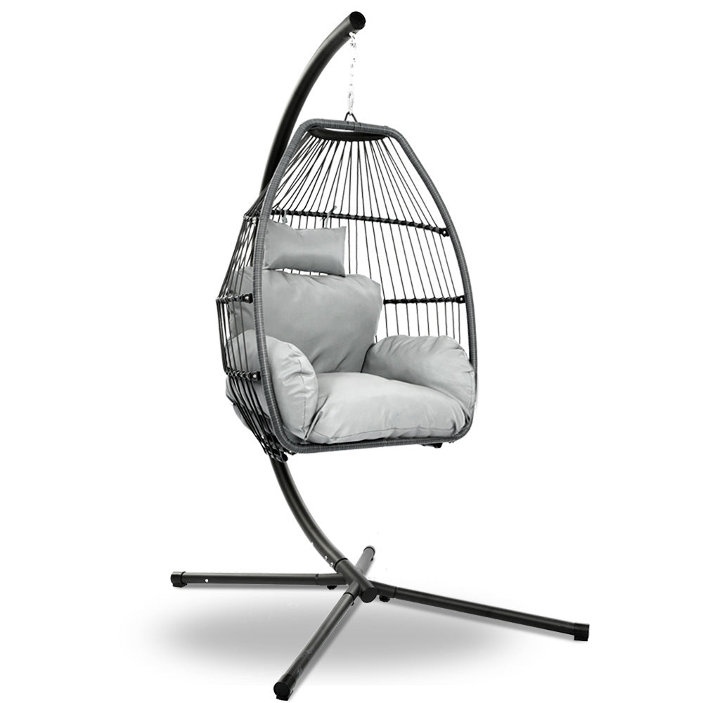 Outdoor Hanging Wicker Egg Swing Chair - Grey - Homecoze