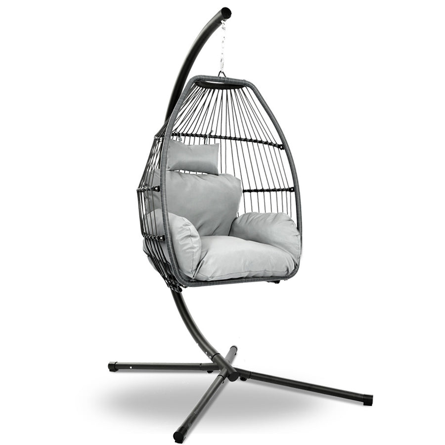 Outdoor Hanging Wicker Egg Swing Chair - Grey Homecoze