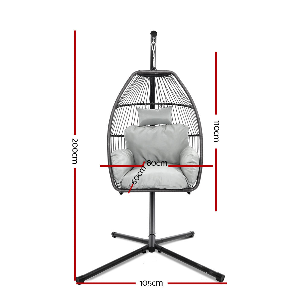 Outdoor Hanging Wicker Egg Swing Chair - Grey - Homecoze