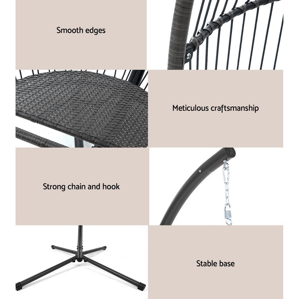 Outdoor Hanging Wicker Egg Swing Chair - Grey - Homecoze