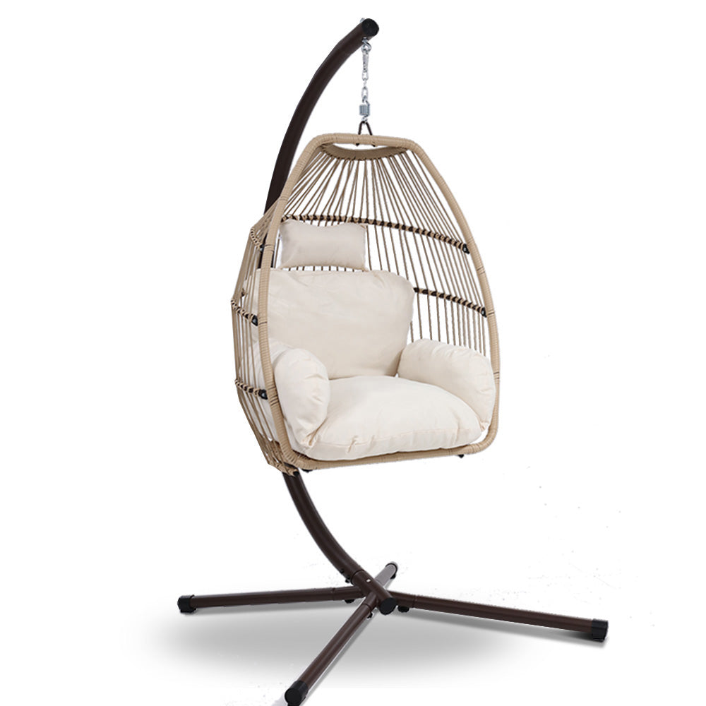 Outdoor Hanging Wicker Egg Swing Chair - Latte - Homecoze