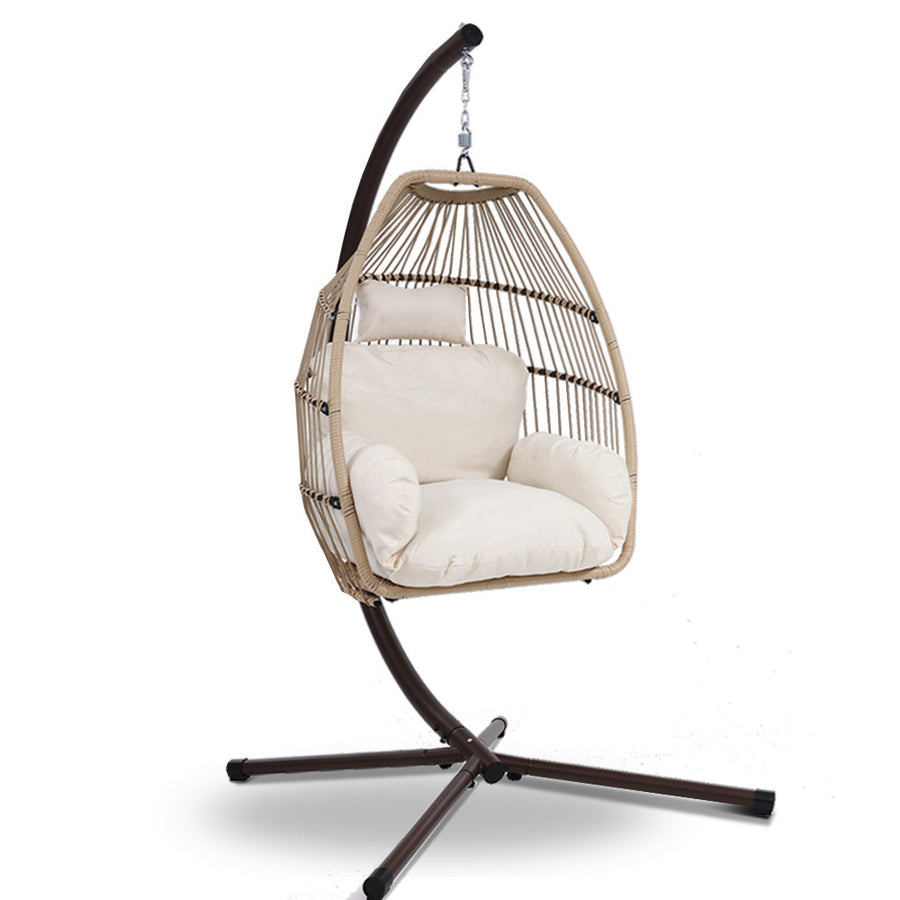 Outdoor Hanging Wicker Egg Swing Chair - Latte Homecoze