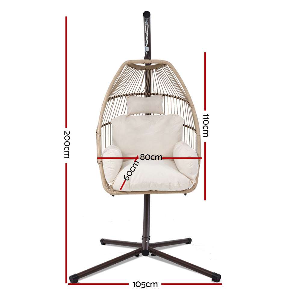 Outdoor Hanging Wicker Egg Swing Chair - Latte - Homecoze
