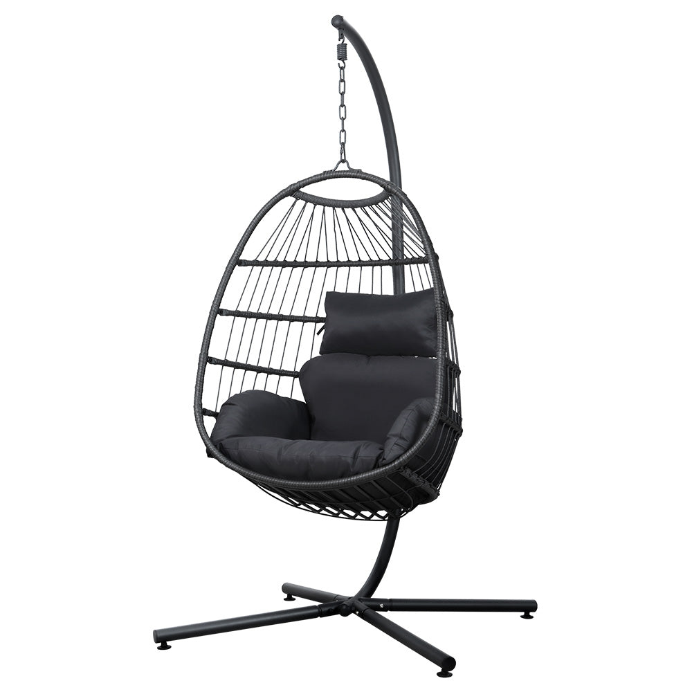 Wicker Egg Swing Chair Hammock With Stand - Charcoal Homecoze