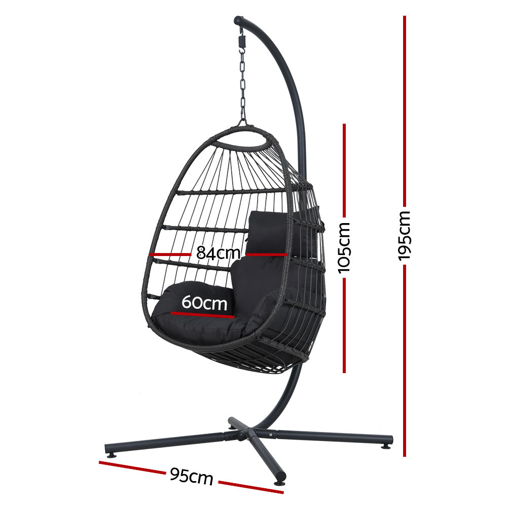 Wicker Egg Swing Chair Hammock With Stand - Charcoal Homecoze