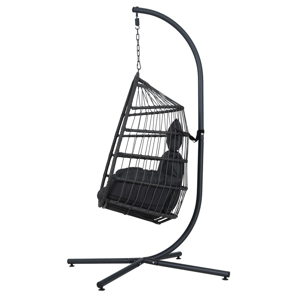 Wicker Egg Swing Chair Hammock With Stand - Charcoal Homecoze