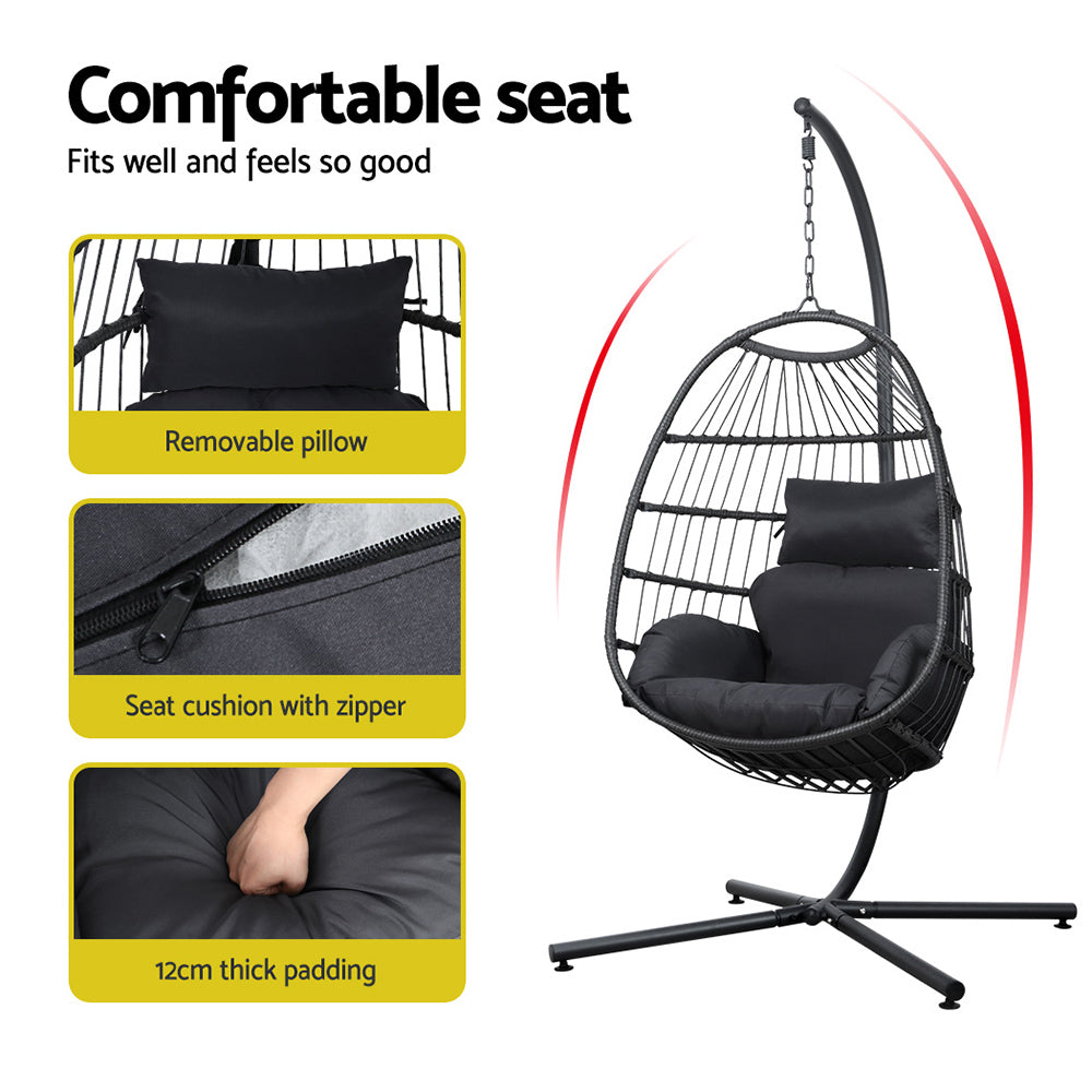 Wicker Egg Swing Chair Hammock With Stand - Charcoal Homecoze
