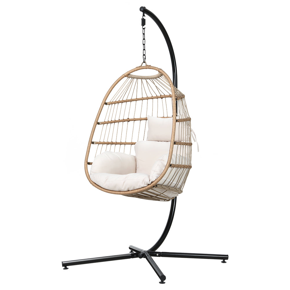 Wicker Egg Swing Chair Hammock With Stand - Cream Homecoze