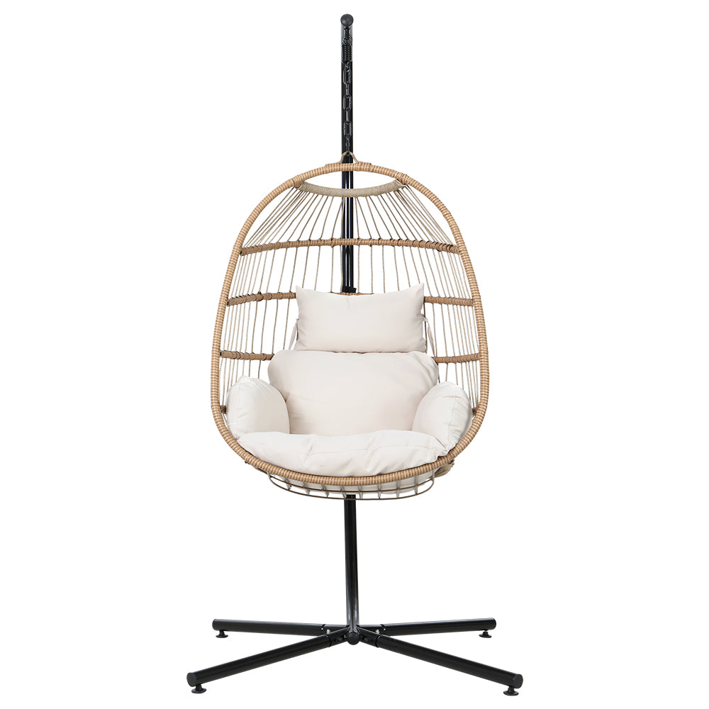 Wicker Egg Swing Chair Hammock With Stand - Cream Homecoze